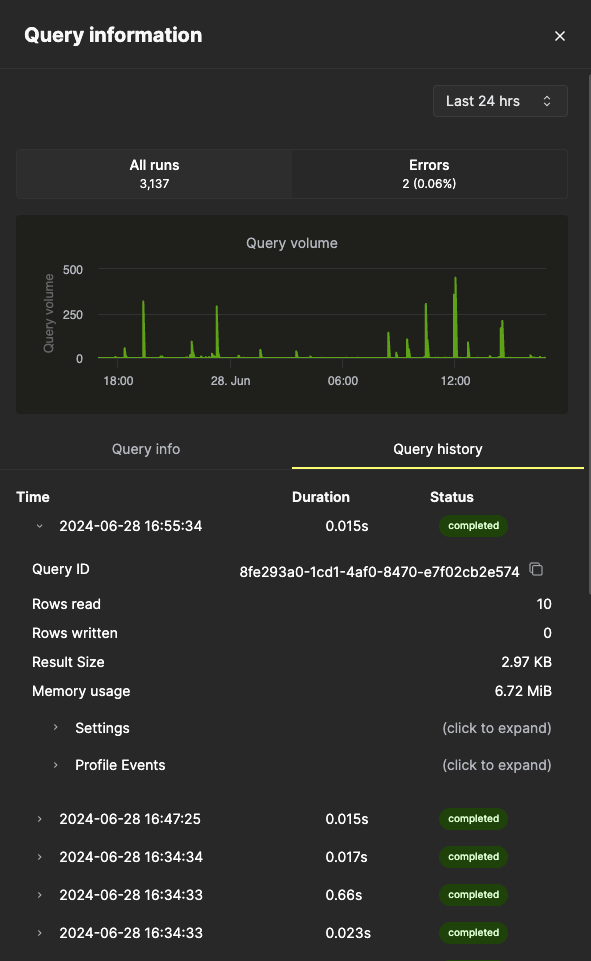 Интерфейс Query Insights, информация о запросе